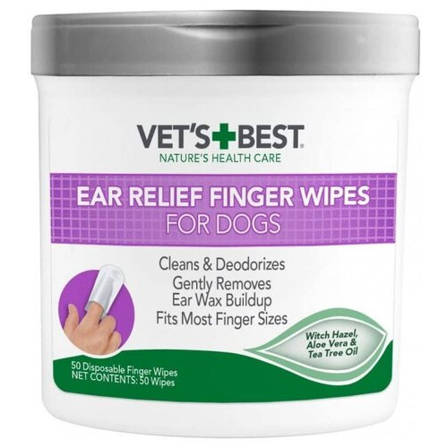 Вологі серветки для чищення вух у тварин VET`S BEST Ear Relief Finger Wipes 50шт (50 шт) (0031658000005) (vb00000) фото №1