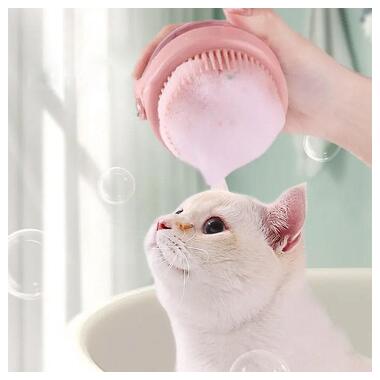 Щітка силконова масажна Semi для миття тварин з дозатором Cleaning Device Pink фото №7