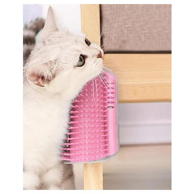 Щітка-чесалка для кішок Semi кутова з кірпленням до сітни для видалення вовни Pink фото №7