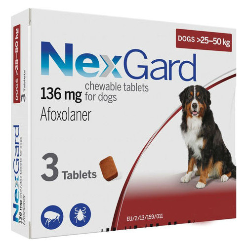 Таблетки Merial НексгарД XL инсектоакарицид для собак 1уп 3табл (58397) фото №1