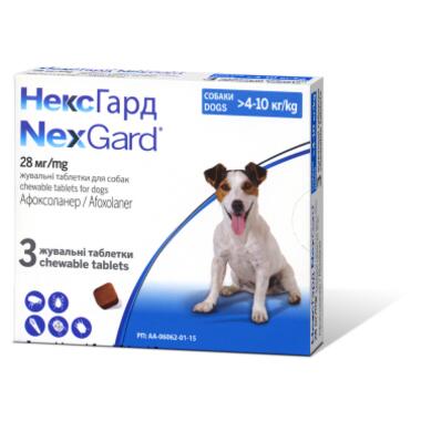 Таблетки для тварин Boehringer Ingelheim Nexgard від бліх і кліщів для собак вагою 4-10 кг 3х1.25 г (3661103042860) фото №3