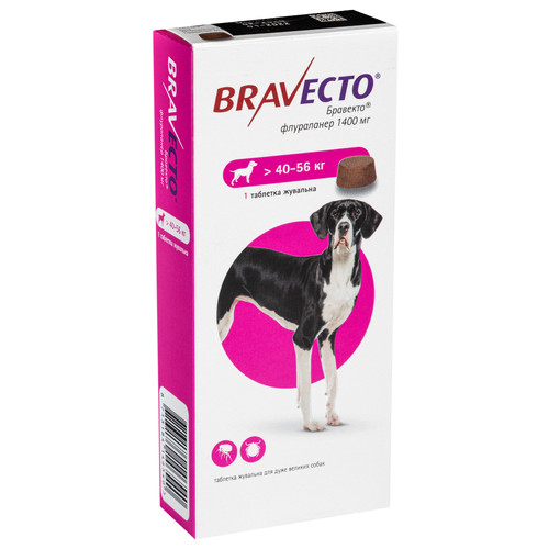Жевательная таблетка Bravecto от блох и клещей для собак гигантских пород от 40 до 56 кг, 1400 мг 114819 фото №3