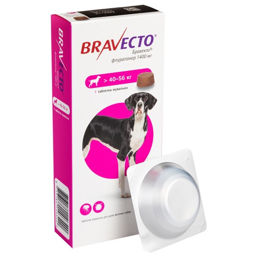 Жевательная таблетка Bravecto от блох и клещей для собак гигантских пород от 40 до 56 кг, 1400 мг 114819 фото №2