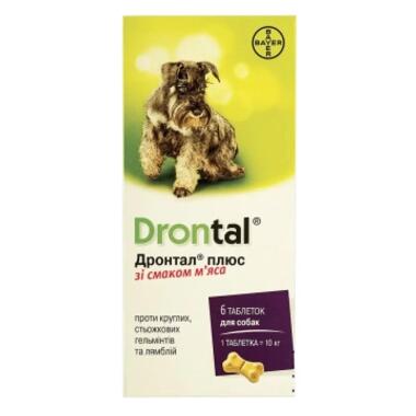 Таблетки для тварин Bayer Дронтал Плюс для лікування і профілактики гельмінтозів для собак 6 таб. (4007221039419) фото №1