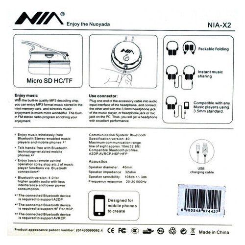 Навушники з мікрофоном и MP3 плеером NIA-X2 радио блютуз Black (55500273) фото №8