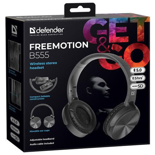 Навушники з мікрофоном Defender FreeMotion B555 Bluetooth чорні (63555) фото №7