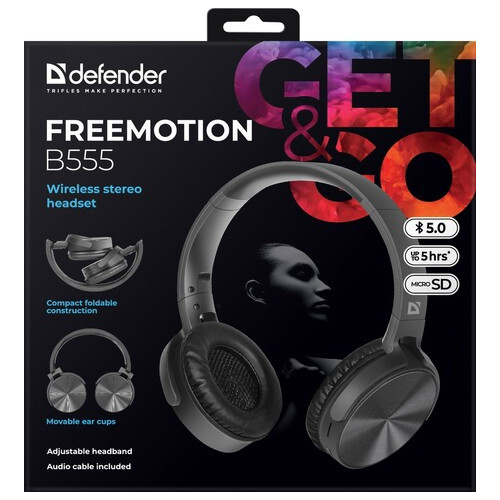 Навушники з мікрофоном Defender FreeMotion B555 Bluetooth чорні (63555) фото №5
