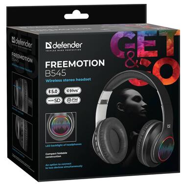 Навушники з мікрофоном Defender FreeMotion B545 Bluetooth, LED, чорний (63545) фото №7