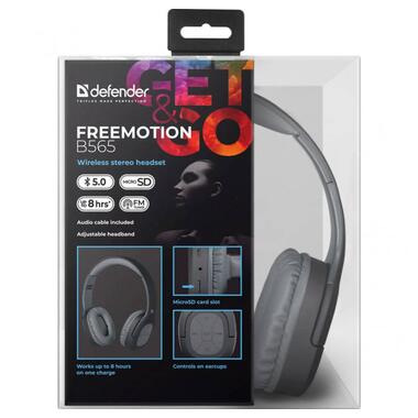 Навушники з мікрофоном Defender FreeMotion B565 Bluetooth сірі (63565) фото №7