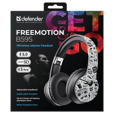 Навушники з мікрофоном Defender FreeMotion B595 Bluetooth чорно-білий принт (63596) фото №5