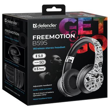 Навушники з мікрофоном Defender FreeMotion B595 Bluetooth чорно-білий принт (63596) фото №6
