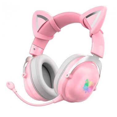 Навушники бездротові Bluetooth ONIKUMA Gaming CAT B20 LED рожеві фото №1