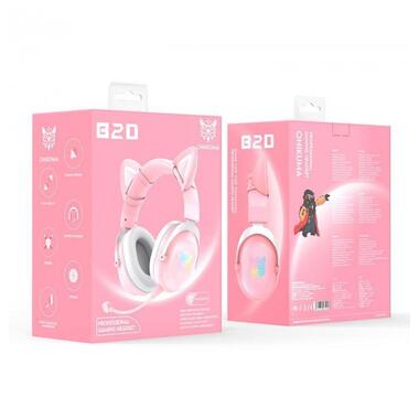 Навушники бездротові Bluetooth ONIKUMA Gaming CAT B20 LED рожеві фото №2