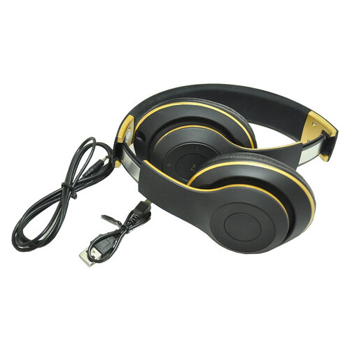 Наушники беспроводные с микрофоном MDR TM 028/056BT micro SD AUX MP3 FM-радио черные с золотым (ZE35iz12500) фото №3