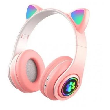 Навушники Bluetooth MDR CAT ear VZV-23M 7805 з підсвічуванням, рожеві фото №1