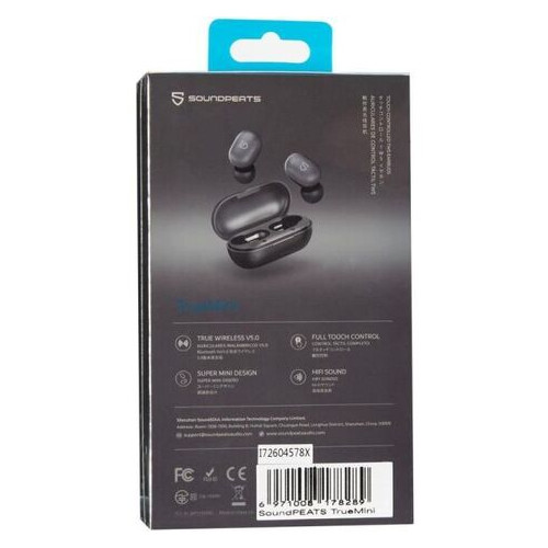 Навушники беспроводные вакуумные SoundPeats True Mini Bluetooth с микрофоном серые Grey фото №1