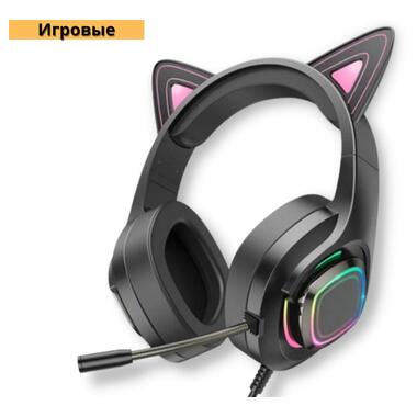 Ігрові навушники з мікрофоном та регулюванням висоти та LED RGB підсвічуванням XPRO W107 Cute Cat Ear чорні (38750-01_506) фото №2