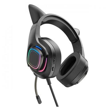 Ігрові навушники з мікрофоном та регулюванням висоти та LED RGB підсвічуванням XPRO W107 Cute Cat Ear чорні (38750-01_506) фото №4