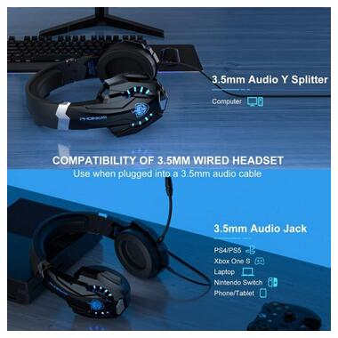 Бездротові навушники Kotion Each G9000 MAX 5.8G з геймерським підсвічуванням (Чорно-синій) фото №2