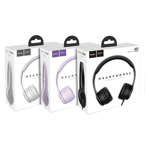 Навушники Hoco W21 Graceful charm wire control headphones Grey фото №1