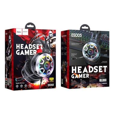 Навушники ігрові HOCO ESD05 з мікрофоном LED підсвічуванням, чорні фото №2
