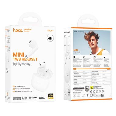 Наушники HOCO Graceful true wireless BT headset EW201 белые фото №4