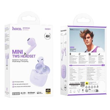 Наушники HOCO Graceful true wireless BT headset EW201 фиолетовые фото №3