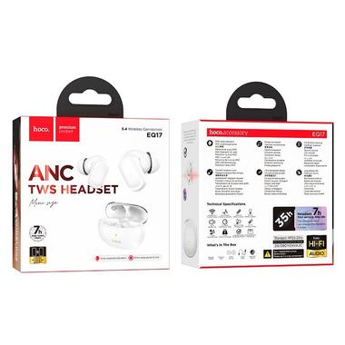 Наушники HOCO Praise true wireless ANC noise cancelling BT headset EQ17 белые фото №3