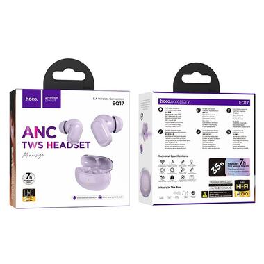 Наушники HOCO Praise true wireless ANC noise cancelling BT headset EQ17 фиолетовые фото №3