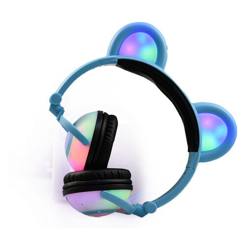 Навушники Linx Bear Ear з ведмежими вушками Led підсвічування Блакитний (SUN1861) фото №2