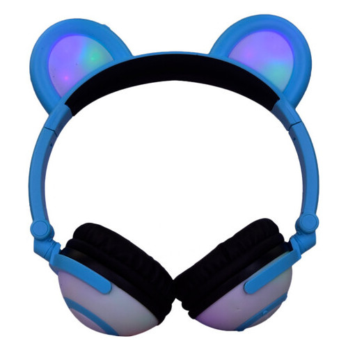 Навушники Linx Bear Ear з ведмежими вушками Led підсвічування Блакитний (SUN1861) фото №3