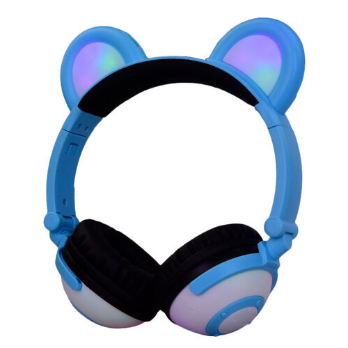 Навушники Linx Bear Ear з ведмежими вушками Led підсвічування Блакитний (SUN1861) фото №1