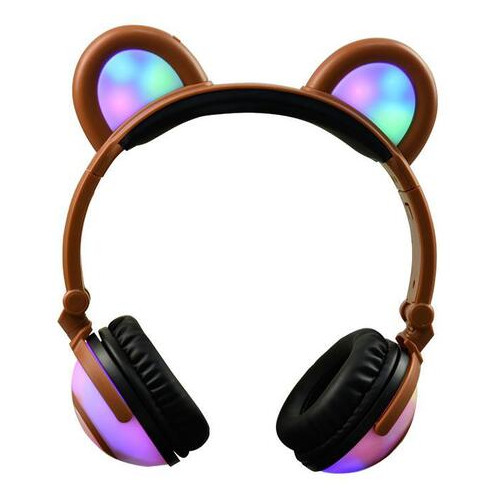 Навушники Linx Bear Ear з ведмежими вушками Led підсвічування Коричневий (SUN1863) фото №1