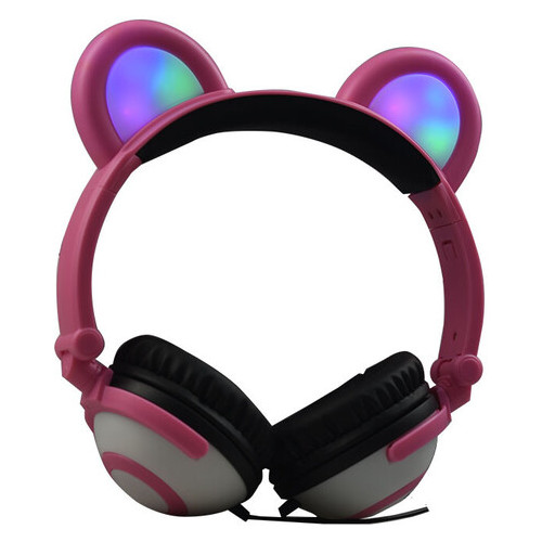 Навушники Linx Bear Ear з ведмежими вушками Led підсвічування Рожевий (SUN1862) фото №4