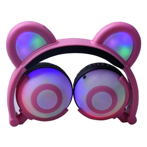 Навушники Linx Bear Ear з ведмежими вушками Led підсвічування Рожевий (SUN1862) фото №3