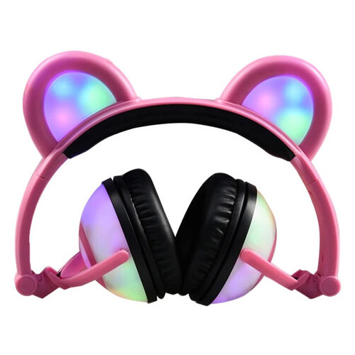 Навушники Linx Bear Ear з ведмежими вушками Led підсвічування Рожевий (SUN1862) фото №2