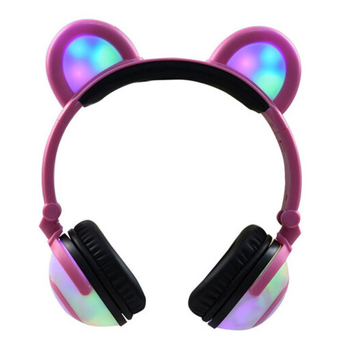 Навушники Linx Bear Ear з ведмежими вушками Led підсвічування Рожевий (SUN1862) фото №1