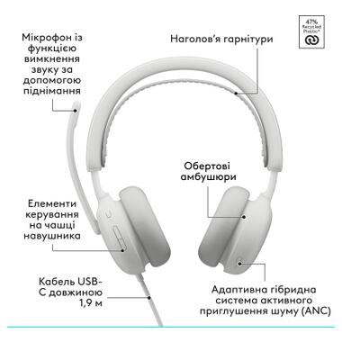 Наушники Logitech Zone Wired 2 USB White (981-001621) фото №6
