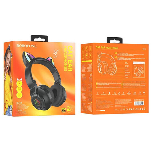 Bluetooth навушники Borofone BO18 Cat ear Чорний фото №4