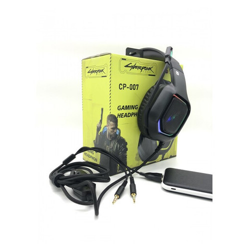 Ігрові навушники з мікрофоном CYBERPUNK CP-007 з RGB підсвічуванням, Чорний фото №2