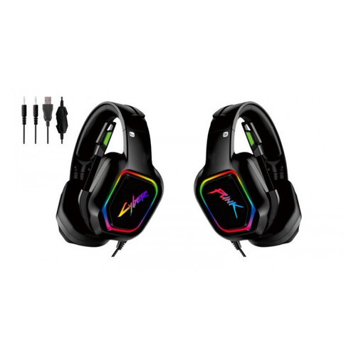 Ігрові навушники з мікрофоном CYBERPUNK CP-007 з RGB підсвічуванням, Чорний фото №1