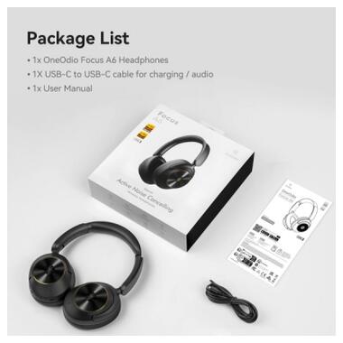 Наушники OneOdio A6, Bluetooth + USB-C Hybrid ANC Black (A6 Black) фото №3