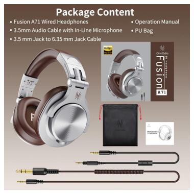 Наушники OneOdio A71 3,5мм/6,35мм Silver/Brown (A71 Silver Brown) фото №3