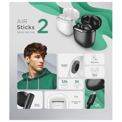 Наушники Ergo BS-740 Sticks Nano 2 Black (BS-740K) фото №8