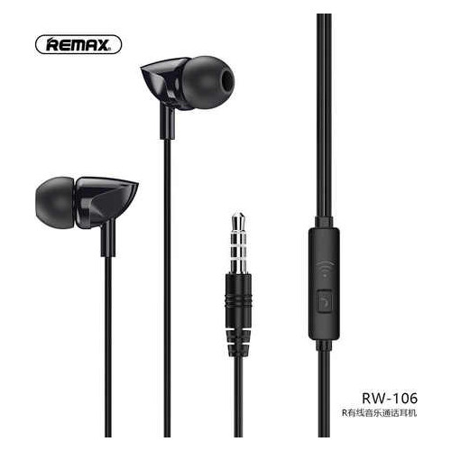 Наушники Remax Wired Earphone RW-106 HD Mic black (11914) фото №1