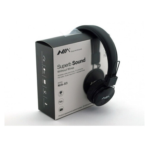 Бездротові навушники с MP3 плеером NIA-X3, Чёрный фото №7