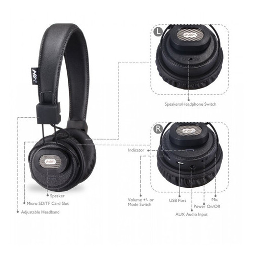 Бездротові стерео навушники NIA X5SP, Чорний фото №3