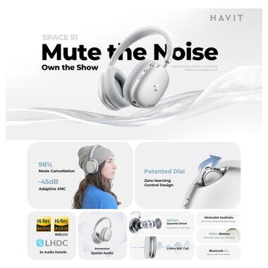 Наушники Havit H670BT Space S1 ANC Silver (6939119093488) фото №5