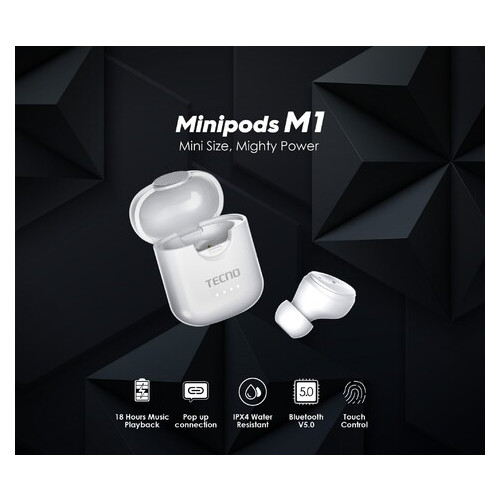 Моно гарнітура Tecno Minipods M1 White (4895180759475) фото №10