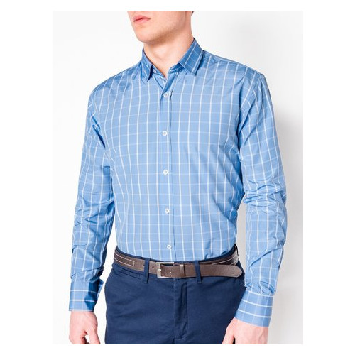 Мужская рубашка в клеточку с длинным рукавом K445 - голубая - Ombre Ombre S Голубой (379828) фото №1